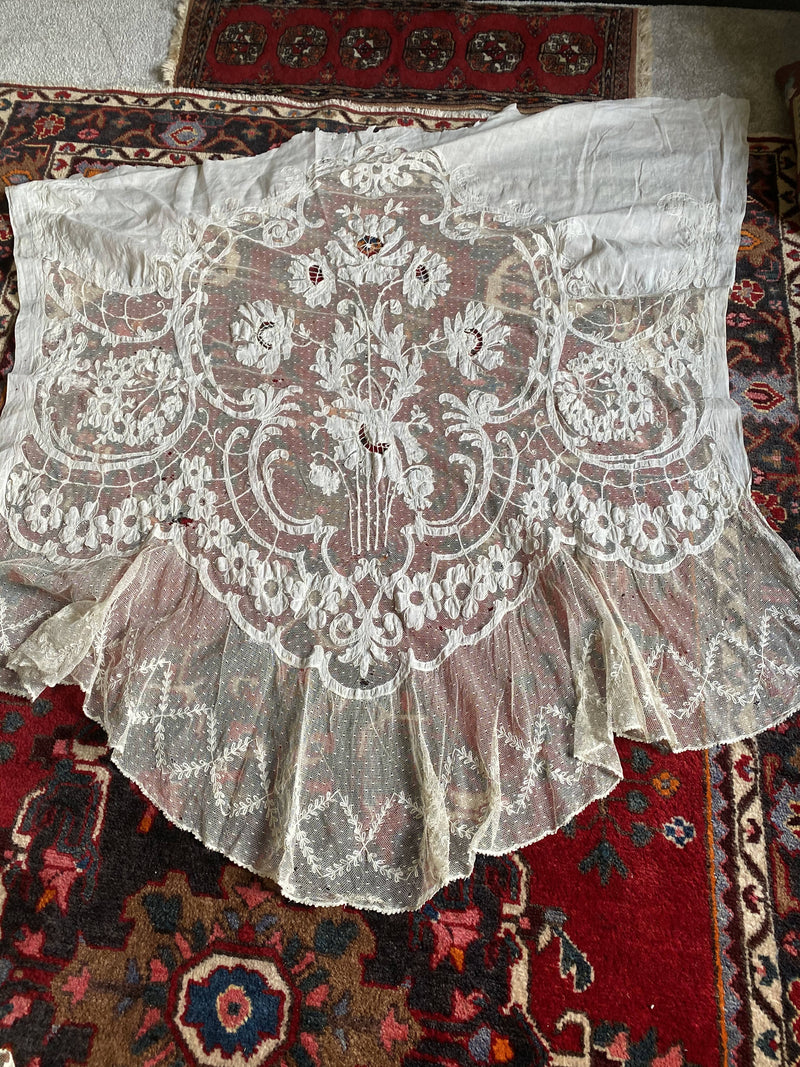 Copy of 2 Antique Corneley beautiful off white Cotton Lace Curtain Panels recuperated for projects reworking