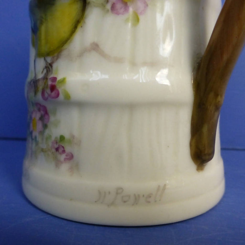 Royal Worcester Barrel Jug Blue Tit Signed by William Powell C1922