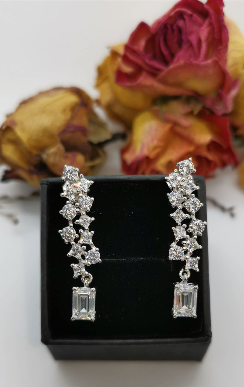 New Platinum Overlay Sterling Silver (Oct) Dangling Earrings (with Push Back) Made with GENUINE SWAROVSKI ZIRCONIA