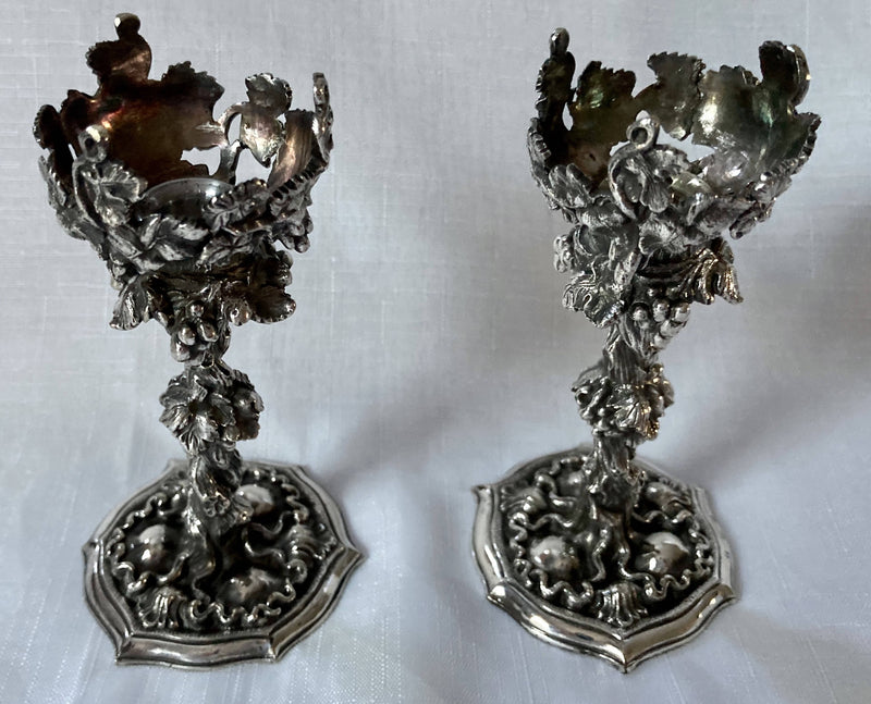 Early Victorian Pair of Silver Plated Pedestal Comport Stands with Etched Glass Dishes. Elkington & Co. 1847