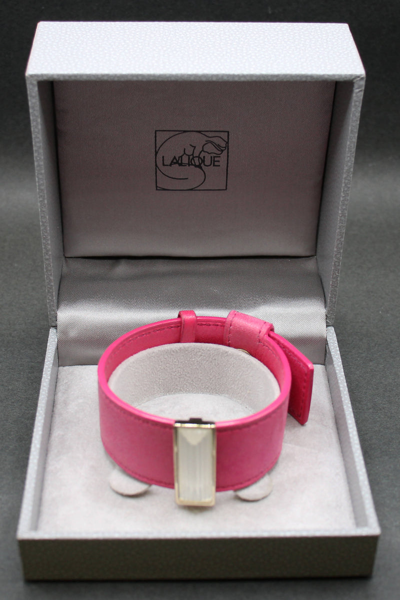 Lalique pink leather and crystal bracelet