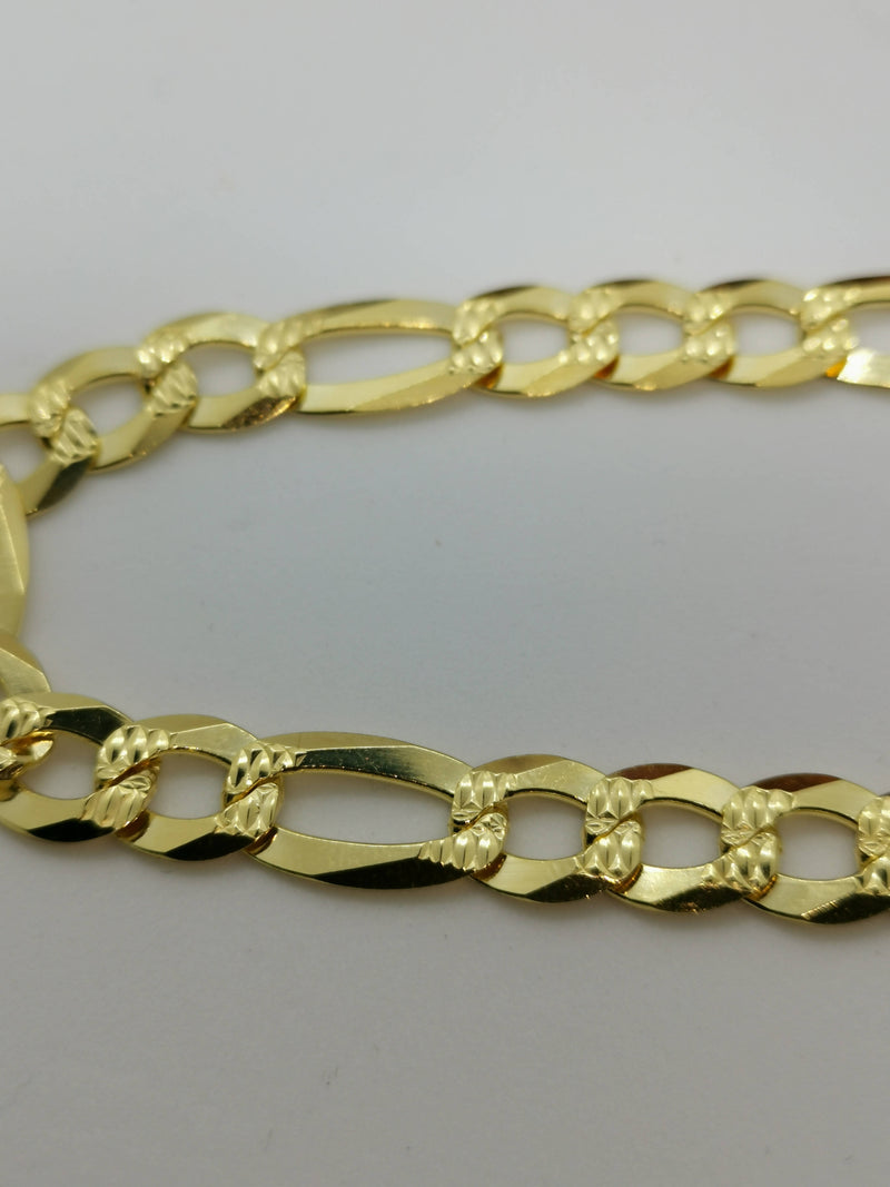 New Italian 14K Gold Overlay 925 Sterling Silver Figaro Bracelet (Size 8.5)