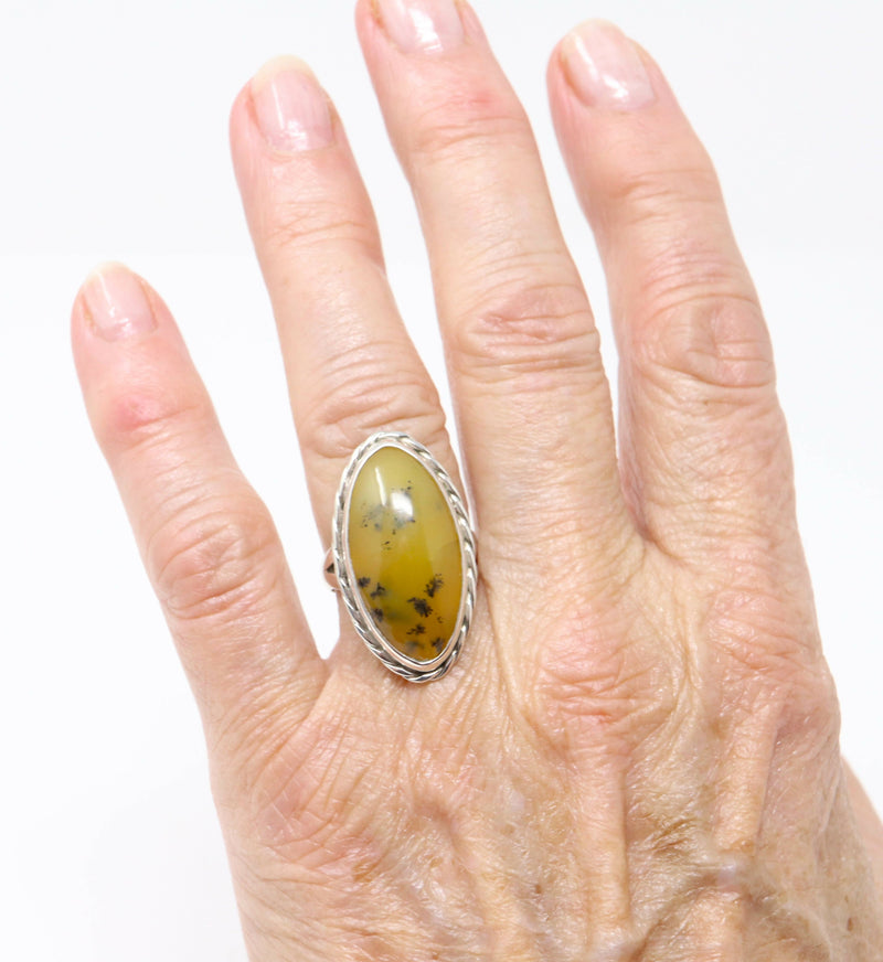 Vintage Silver & Brown Moss Agate Statement Ring