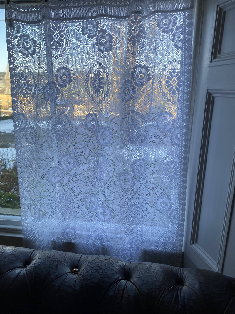 Country Cottage Style white Cotton Lace Curtain 36”/53” readymade