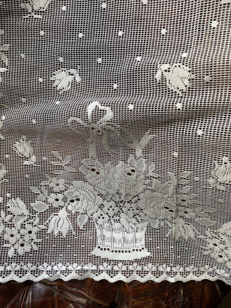 Floral pannier Vintage Heritage cotton lace Curtain Panelling - 22” wide per basket