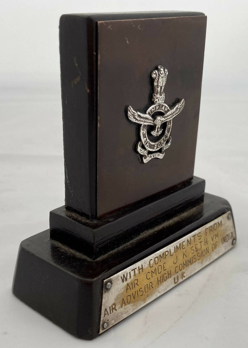 Air Commodore Jagdish Kumar Seth Indian Air Force Presentation Plaque.