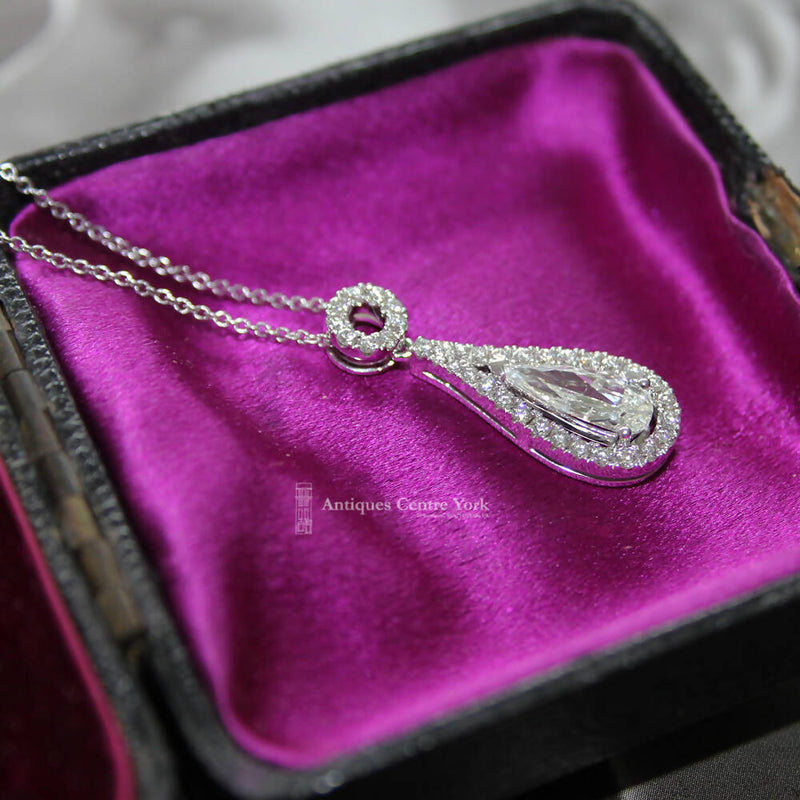 18ct White Gold Pear Cut Diamond Pendant