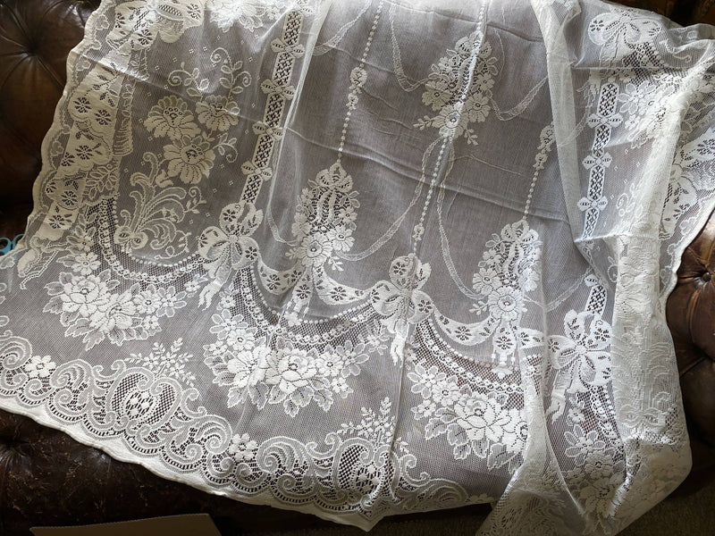 A Beautiful Cotton Victorian era Period design ivory lace Curtain Panelling 150/320cms
