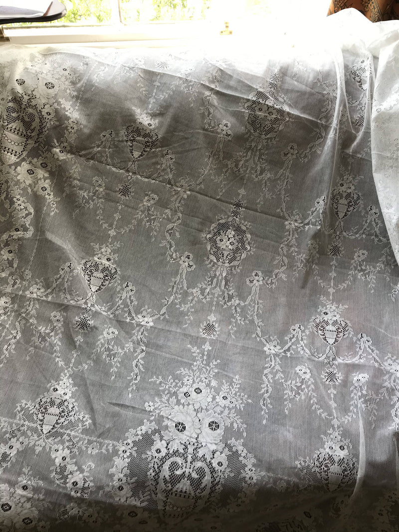 "Lydia" Victorian Style White Cotton Lace Curtain Panel- 60" x 86" 235cm