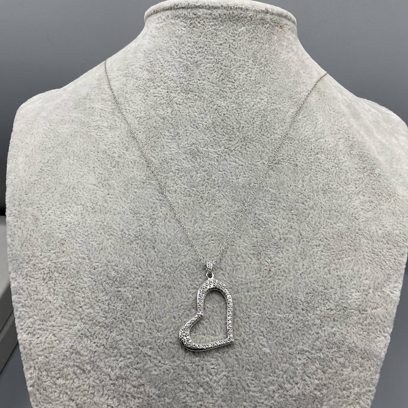 Sterling silver and CZ heart pendant necklace