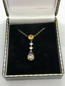 Hallmarked 9ct Yellow Gold Mandarin Citrine Diamond & Smokey Quartz Pendant