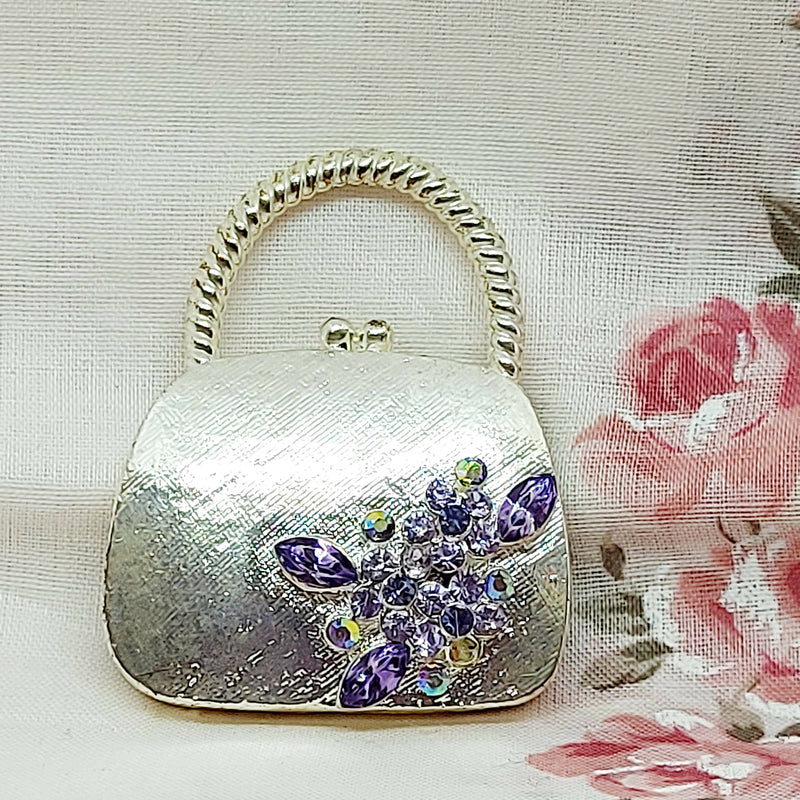 Silver Tone Hand Bag Brooch