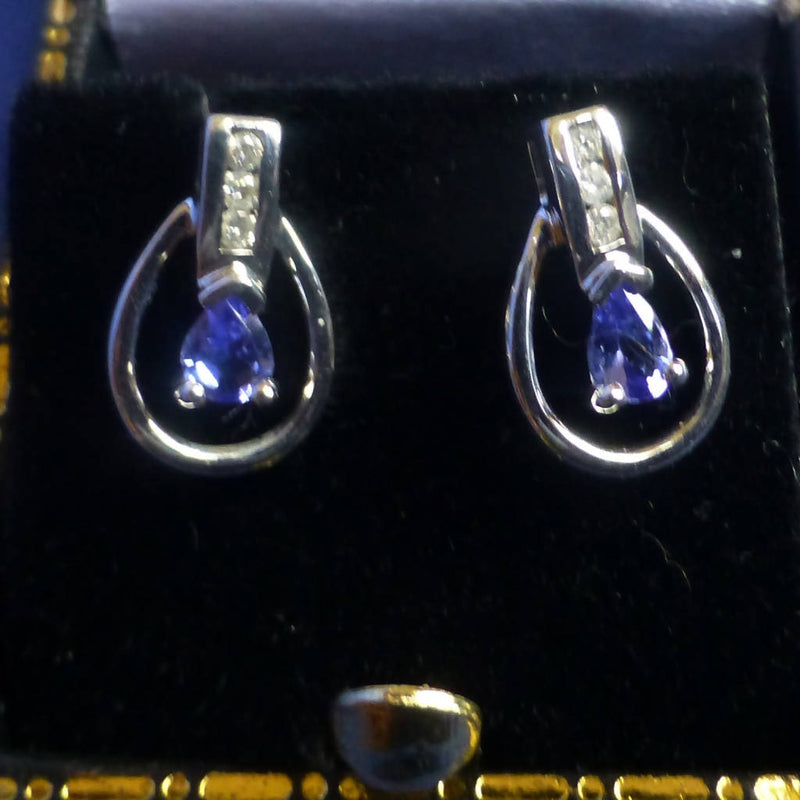 9ct White Gold Tanzanite and Diamond Earrings