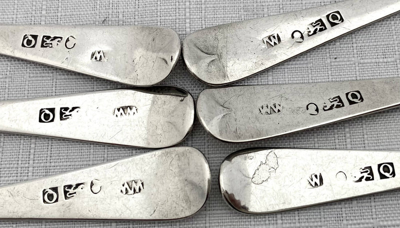 Georgian, George III, Six Silver Teaspoons. Exeter 1812 William Welch II. 2.6 troy ounces.