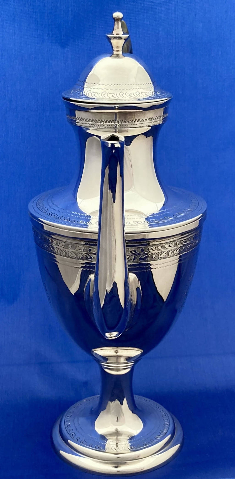 George III Style Silver Plated Pedestal Coffee Pot, circa 1890 - 1910.