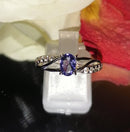 New Tanzanite & Zircon Rhodium Overlay 925 Sterling Silver - Size N