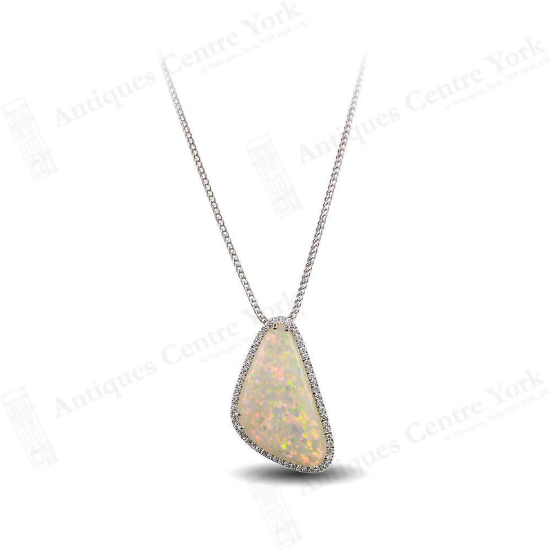Handmade Fine Natural Opal & Diamond Pendant