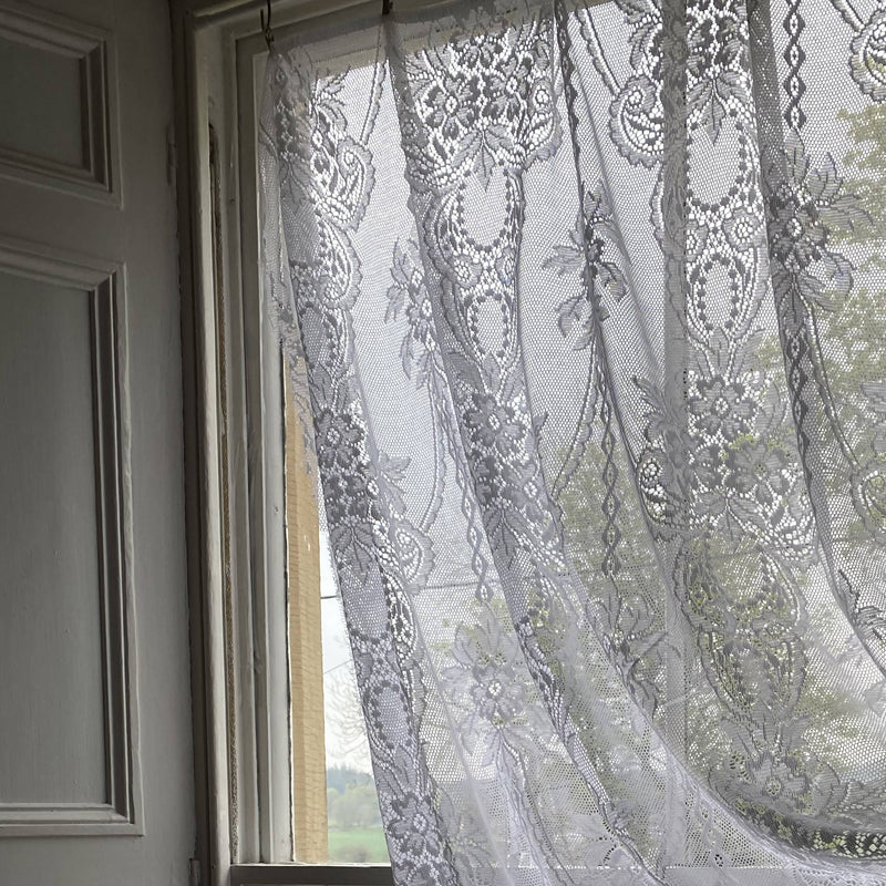 Victorian period design white cotton lace curtain ing to finish 30”/106”