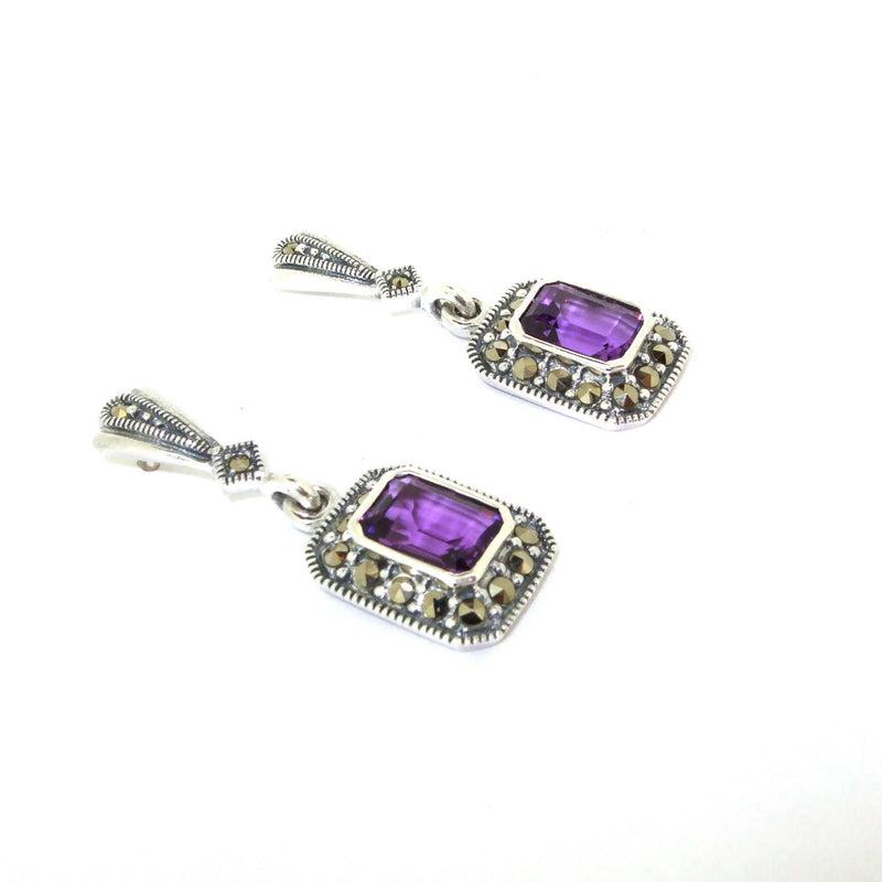 Silver Marcasite Purple Amethyst Earrings