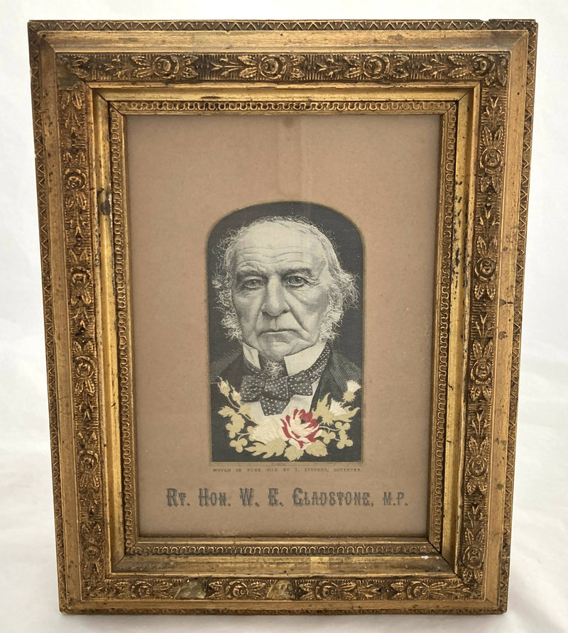 A Framed Stevengraph Silk Portrait of the Rt. Hon. William Gladstone.