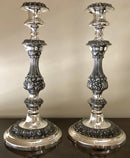 Georgian, George IV period, pair of Old Sheffield Plate candlesticks, circa 1820 - 1830.