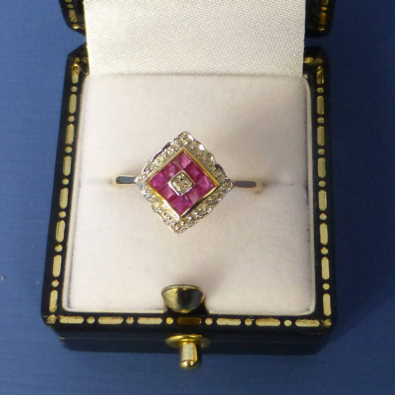 9ct Yellow Gold Ruby and Diamond Ring Size O