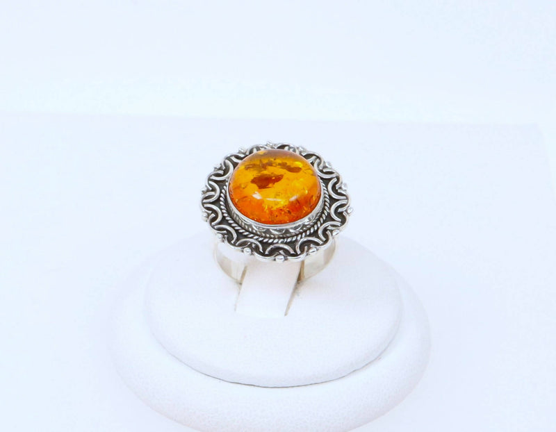 Silver & Amber Ring