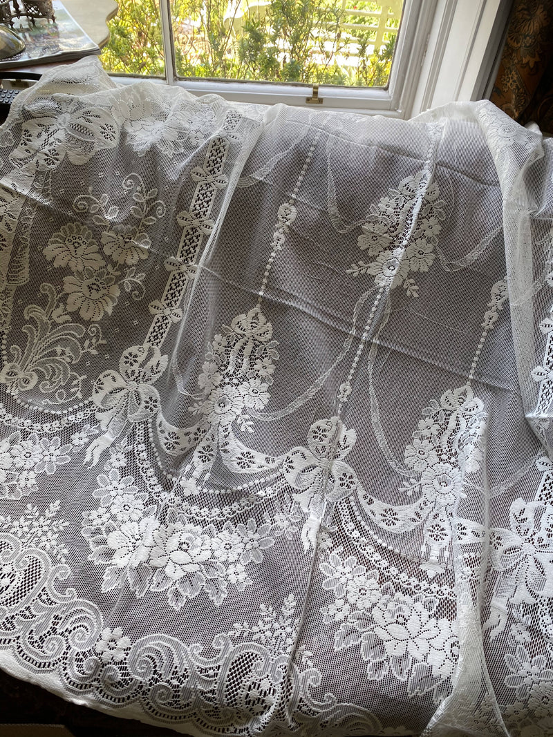 A Beautiful Cotton Victorian era Period design ivory lace Curtain Panelling 150/320cms