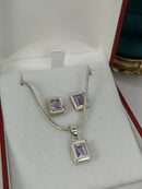 Sterling Silver Amethyst colour Crystal Ear Stud & Pendant Set