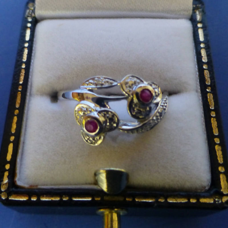 Silver Ruby Ring (Two Sone) Size P