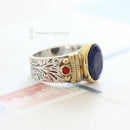 French Bijoux Canyon Silver Lapis Lazuli & Coral Ring