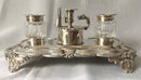 William IV silver inkstand with twin inkwells and taperstick holder with snuffer. London 1834 Joseph Angell I & John Angell I. 16 troy ounces.