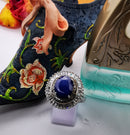 New Sapphire and Topaz 925 Sterling Silver with Rhodium Overlay Ring (Size V)