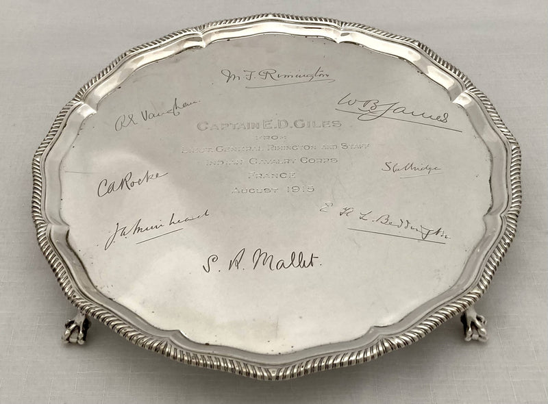 George V Silver Salver. Lieut. General Rimington, Indian Cavalry Corps. Sheffield 1915 Goldsmiths & Silversmiths Co. 28 troy ounces.