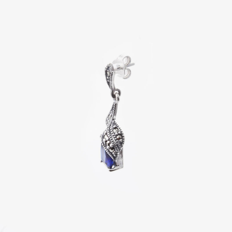 Silver Marcasite Sapphire Blue Earrings