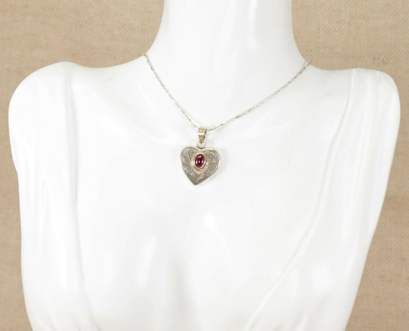 Silver & Garnet Heart Pendant & Chain