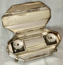19th century Sheffield Plated octagonal inkstand with lion mask handles & lion paw feet, circa 1830 - 1850.