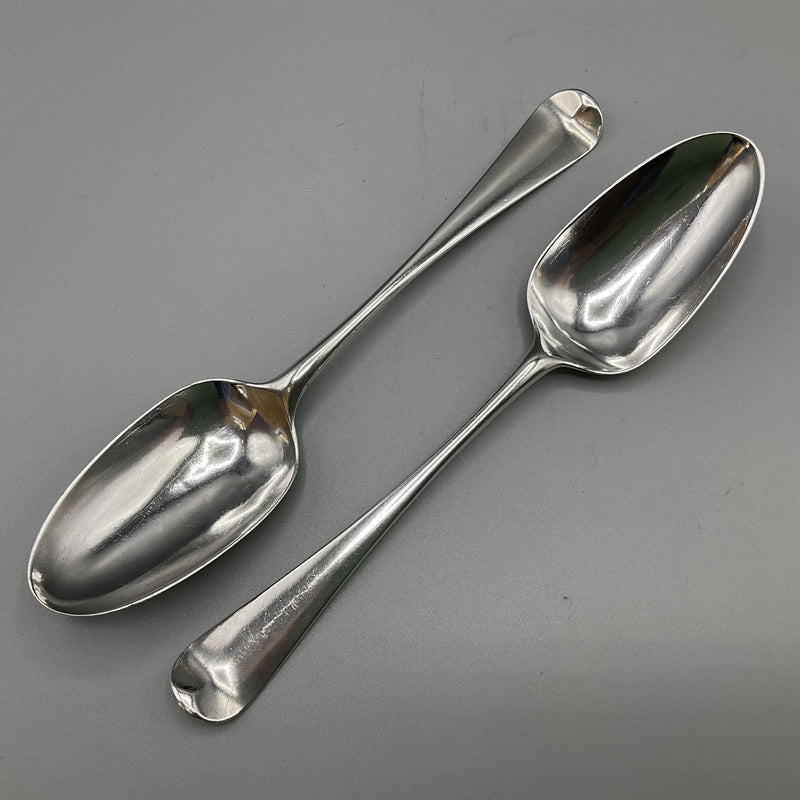 Pair of George III shell back silver tablespoons, London 1767