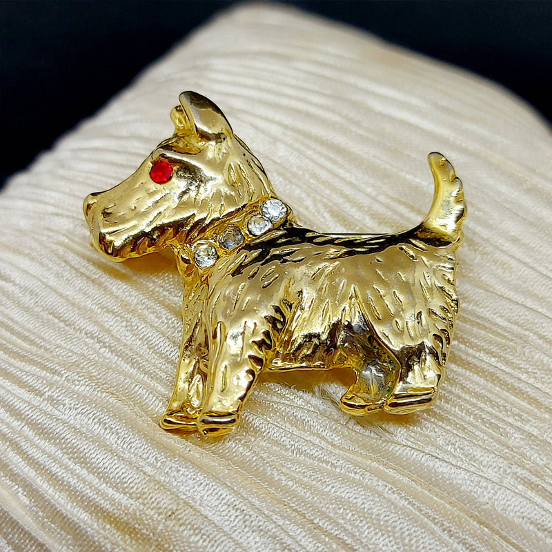 Vintage 'Scottie Dog' Gold Tone Brooch