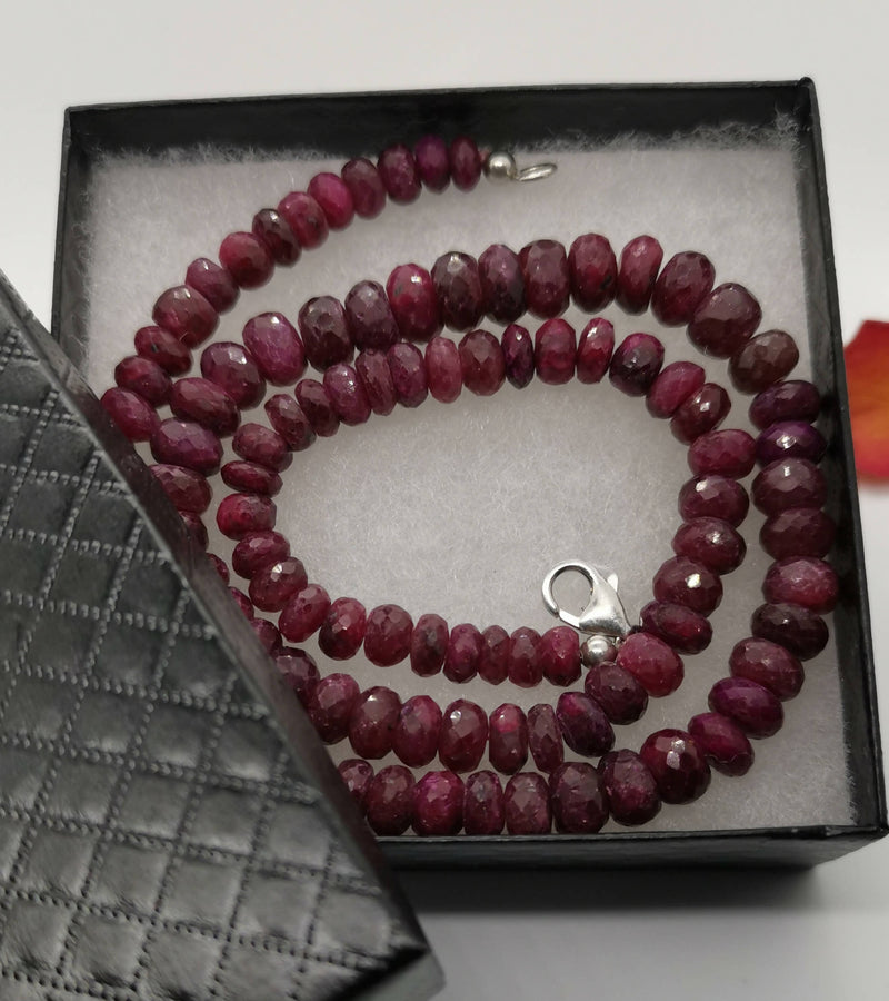New Ruby (Rnd) Beads Necklace (Size 20) in Platinum Overlay Sterling Silver