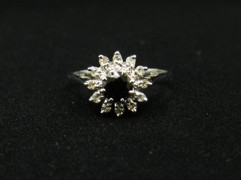 Sapphire Diamond Cluster Ring White Gold 18ct