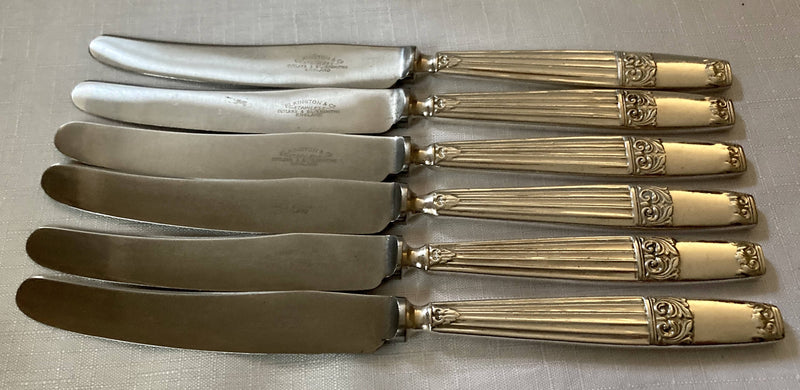 Mid Century Silver Plated Cased Dessert Cutlery Set for Six by Elkington & Co. Retailed by Manoah Rhodes.