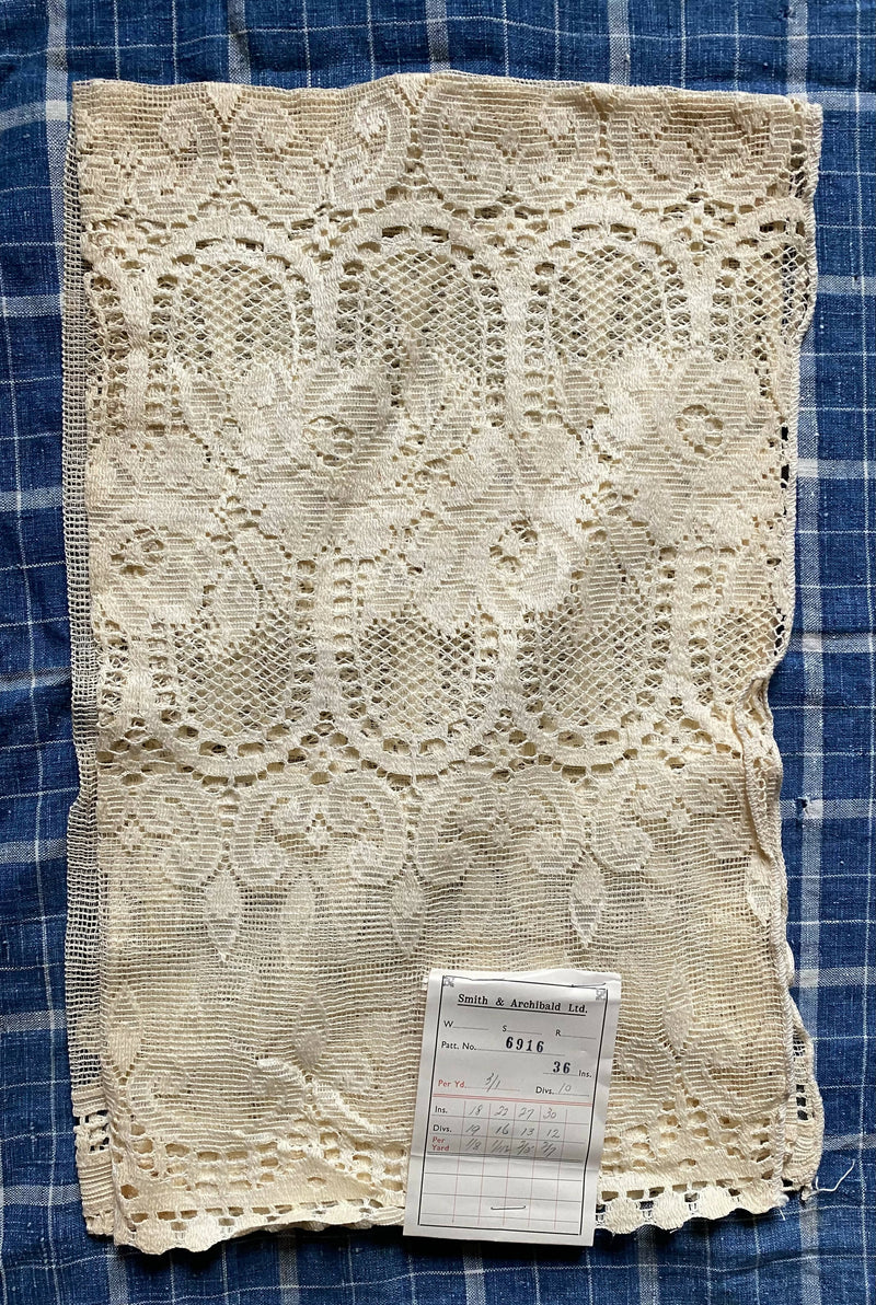 A Beautiful Period Arts and Crafts original Tea colour cotton lace curtain panel new old stock 36” drop 2 sizes available