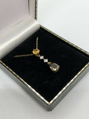 Hallmarked 9ct Yellow Gold Mandarin Citrine Diamond & Smokey Quartz Pendant