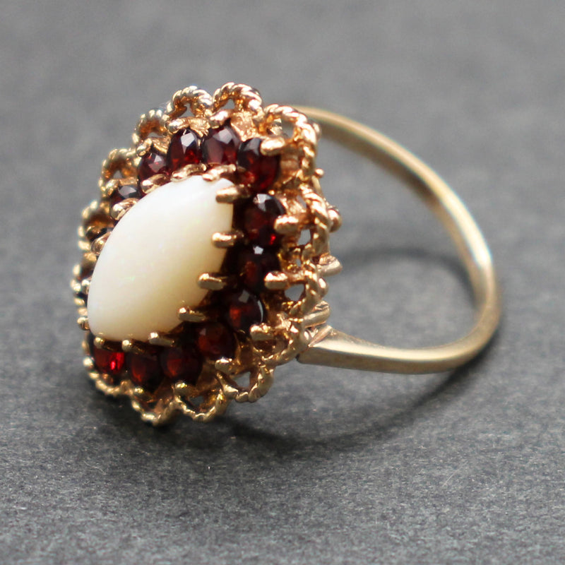 Victorian style 9ct opal and garnets cluster ring