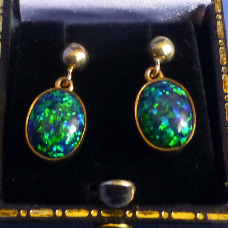 9ct Gold Black Opalite Drop Earrings