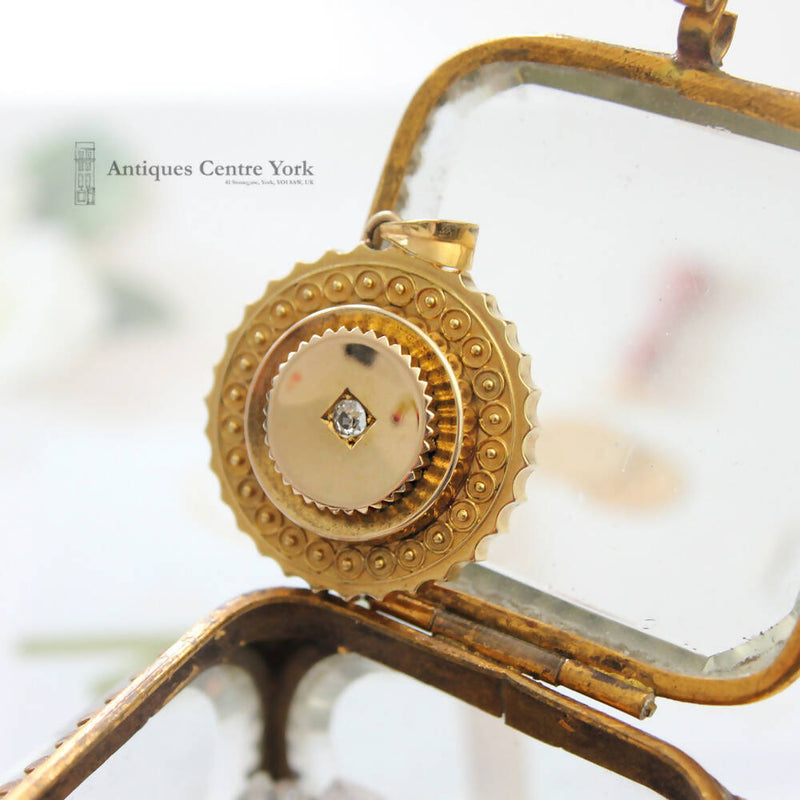 Victorian Gold & Diamond Circular Locket Back Pendant