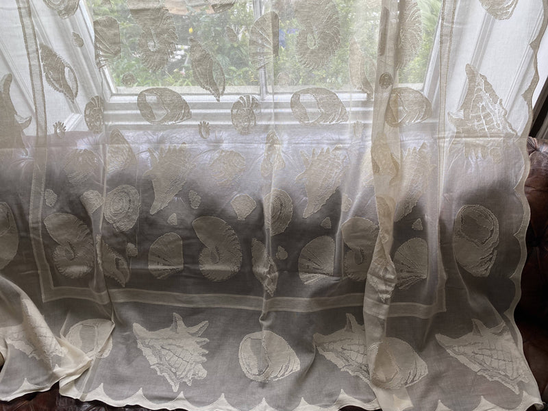 Seashells Cotton ecru Madras Lace Panel 66" x 98”