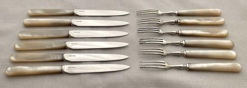 Late Victorian Cased Set of Silver Plated & Mother of Pearl Fruit Cutlery for Twelve. Allen & Darwin of Sheffield & London.