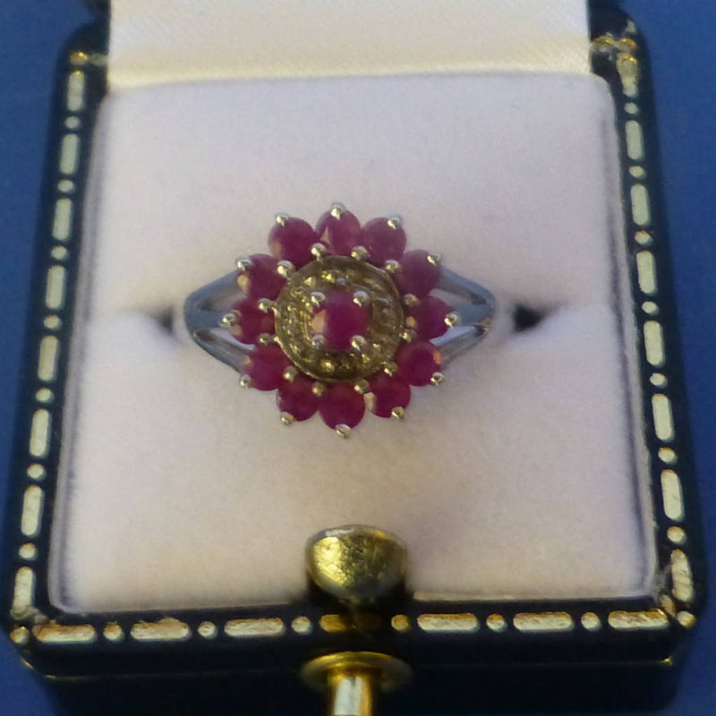 Silver Ruby and Diamond Ring Size M